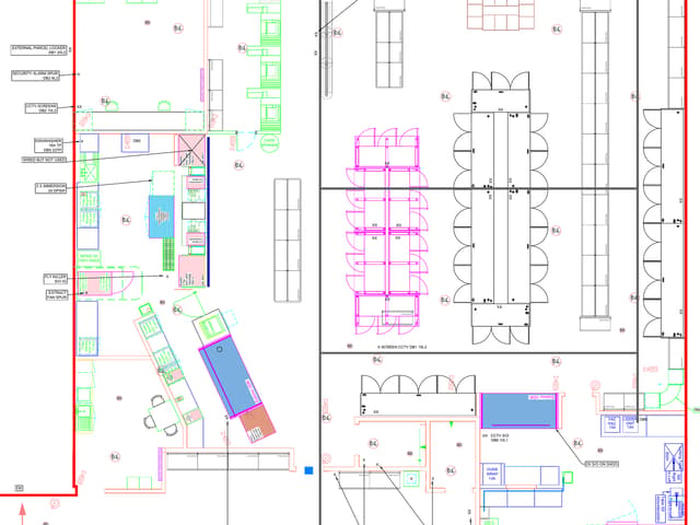 Anonymised electrical, containment and data drawing for a commercial retail fit-out